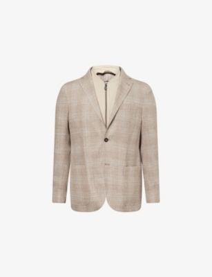 CORNELIANI: Check Hopsack Wool And Linen Sports Blazer