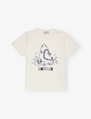 MONCLER: Shark-Print Crewneck Cotton-Jersey T-Shirt 4-14 Years