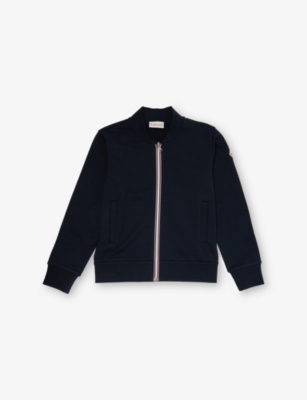 MONCLER: Logo-Embroidered Zip-Up Cotton Cardigan 4-14 Years