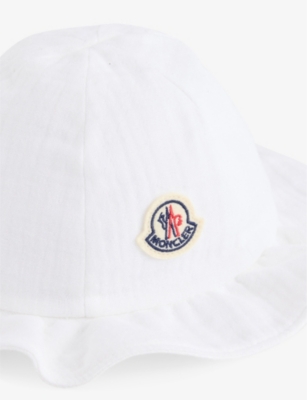 MONCLER: Kids' Logo-Embroidered Ruffled Cotton-Blend Bucket Hat