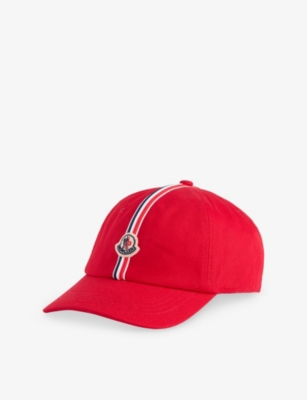 MONCLER: Logo-Patch Striped-Trim Cotton Baseball Cap
