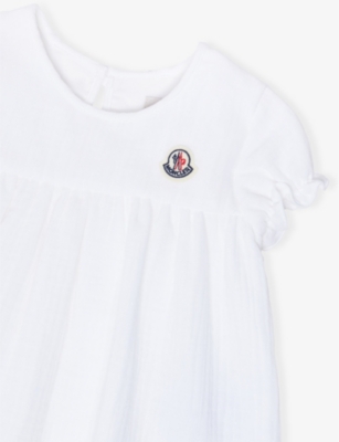MONCLER: Round-neck Puffed-Sleeves Cotton-Poplin Dress 6 Months-3 Years