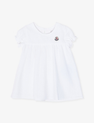 MONCLER: Round-neck Puffed-Sleeves Cotton-Poplin Dress 6 Months-3 Years