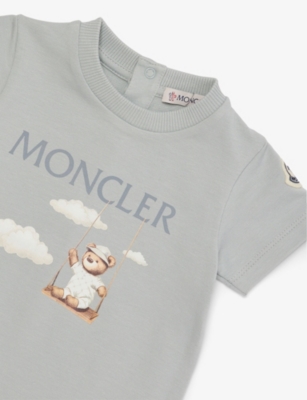MONCLER: Bear-Print Brand-Badge Cotton-Jersey Romper 3-18 Months