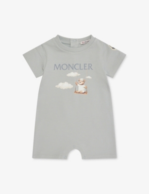 MONCLER: Bear-Print Brand-Badge Cotton-Jersey Romper 3-18 Months