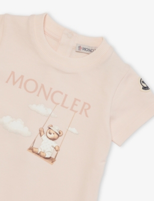 MONCLER: Bear-Print Brand-Badge Cotton-Jersey Romper 3-18 Months