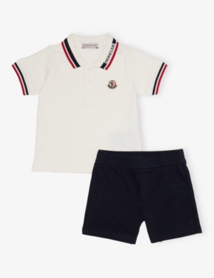 MONCLER: Logo-Embroidered Stretch-Cotton Polo Shirt and Shorts Set 6-36 Months