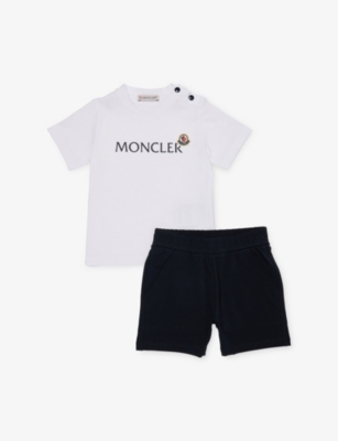 MONCLER: Logo-Embroidered Cotton-Blend T-Shirt and Shorts Set 3-36 Months