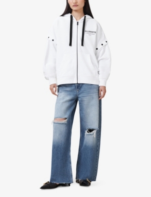 Allsaints Womens Optic White Omnium Amphia Oversized Cotton-jersey Hoody In Optic White