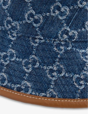 GUCCI: Monogram leather-trim denim bucket hat