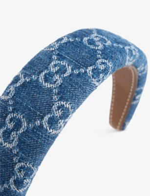 GUCCI WOMENS DENIM AZURE LOGO-PRINT DENIM HEADBAND 
