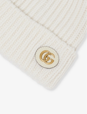Gucci Womens Ivory Double G Ribbed Wool-blend Knitted Beanie Hat In Ivory