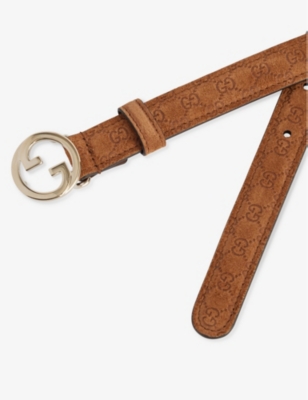 GUCCI WOMENS SUNDIAL/SUNDIAL BLONDIE LOGO-BUCKLE SUEDE BELT 