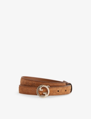 GUCCI WOMENS SUNDIAL/SUNDIAL BLONDIE LOGO-BUCKLE SUEDE BELT 