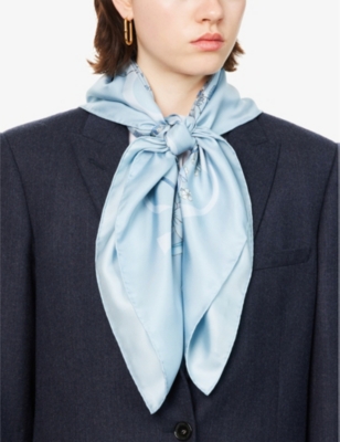 Gucci Womens Sky Blue/sky Blue Printed Floral Silk Carré Scarf In Sky Blue/sky Blue