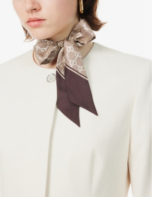 Gucci Womens  Gg-pattern Silk Neck Bow In Camel/light Brown
