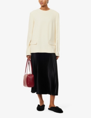 Amelie pleated woven midi skirt