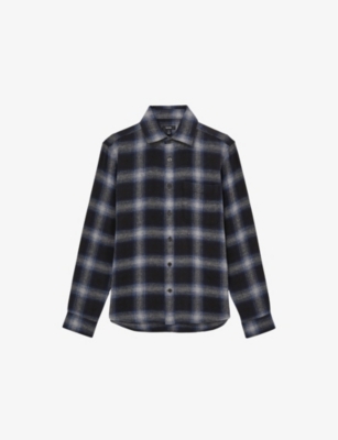 Reiss Mens Navy Multi Crosby Check Patch-pocket Woven Overshirt In Navy Multi