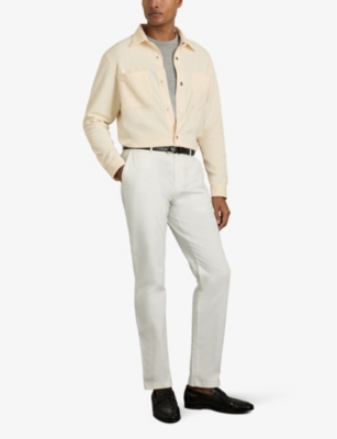 Reiss Mens  Fitzroy Chest-pocket Corduroy Overshirt In Off White