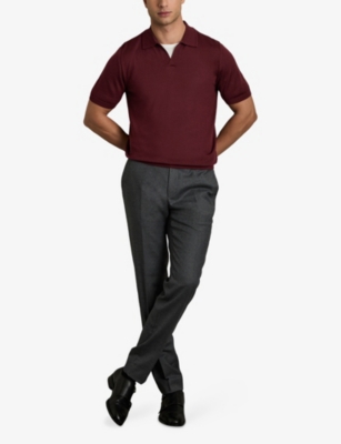 Reiss Mens Brick Red Duchie Open-neck Wool Polo Shirt In Claret Red