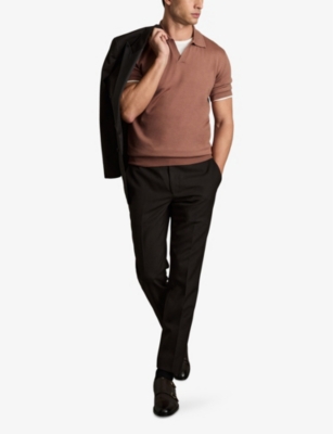 Reiss Duchie Johnny Collar Short Sleeve Wool Polo Sweater In Dusty Blush Pink