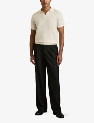 Reiss Mens Snow White Duchie Open-collar Wool Polo Shirt In Snow White