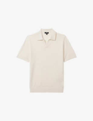 Reiss Mens Snow White Duchie Open-collar Wool Polo Shirt In Snow White