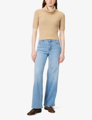 FRAME WOMENS HONEYMOON LE SLIM PALAZZO FIVE-POCKETS WIDE-LEG HIGH-RISE STRETCH-DENIM BLEND JEANS 