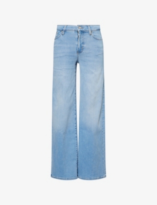 FRAME WOMENS HONEYMOON LE SLIM PALAZZO FIVE-POCKETS WIDE-LEG HIGH-RISE STRETCH-DENIM BLEND JEANS 
