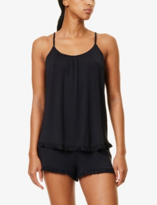 EBERJEY WOMENS BLACK GISELE RUFFLE-TRIM MODAL-JERSEY PYJAMA SET XL 