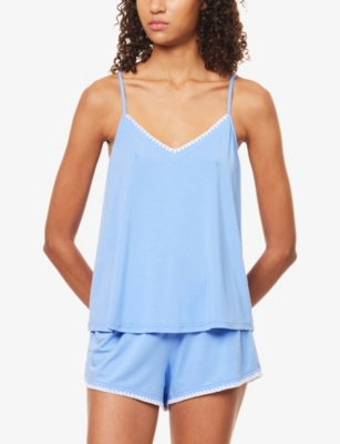 Eberjey Womens Cornflower Blue/white Frida Cami And Short Modal-jersey Pyjama Set Xl In Blue