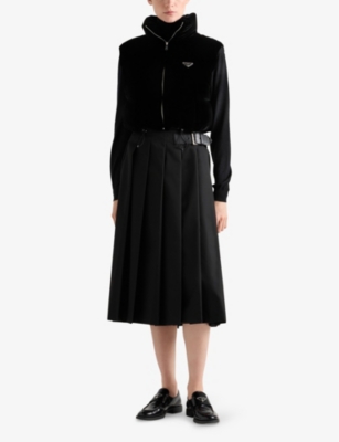 Prada Velvet Drawcord Puffer Jacket In Black