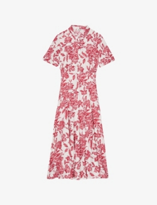 SANDRO: Floral-Print Short-Sleeve Woven Midi Dress