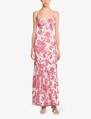 SANDRO: Floral-Print Narrow-Strap Woven Midi Dress