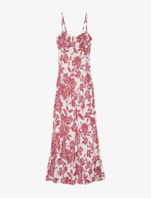 SANDRO: Floral-Print Narrow-Strap Woven Midi Dress
