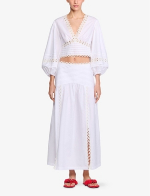 Sandro Womens Mid-rise Split-hem Cotton Maxi Dress Naturels In Naturels