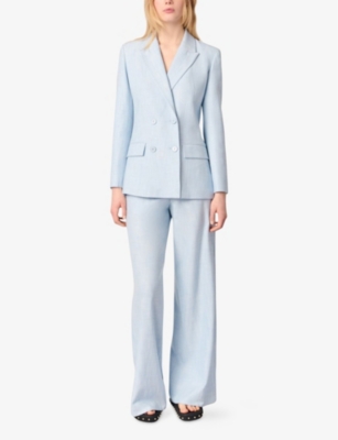 MAJE: Double-Breasted Peak-Lapel Stretch-Woven Blazer