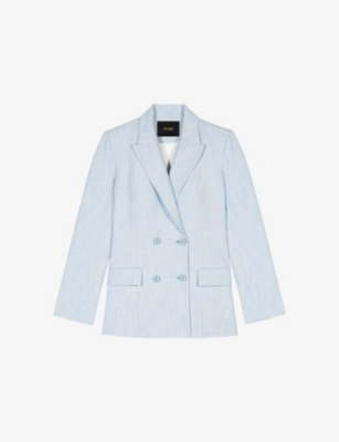 MAJE: Double-Breasted Peak-Lapel Stretch-Woven Blazer