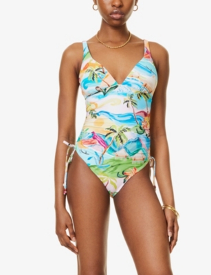 Seafolly Womens Turquoise South Pacific Drawstring Swimsuit In Turquoise