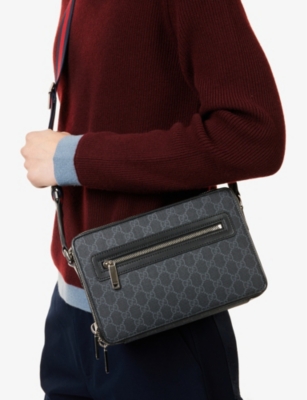 Gucci Mens  Gg-monogram Coated-canvas Cross-body Bag In Black/black/brb