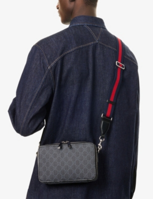 Gucci Mens  Gg Monogram Mini Coated-canvas Shoulder Bag In Black/black/brb