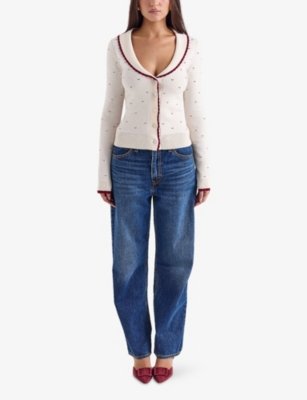 House Of Cb Of Cb Womens Ivory Marla Heart-print Knitted Cardigan In Ivory