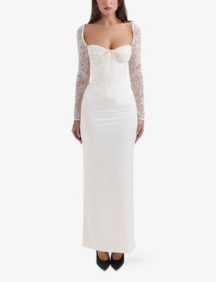 Shop House Of Cb Of Cb Womens Vintage Ivory Perdi Corset-bodice Satin Maxi Dress Xs
