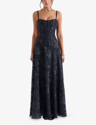 House Of Cb Womens Navy Esme Floral-pattern Chiffon Maxi Dress In Navy
