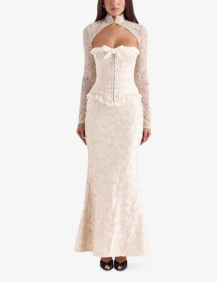 House Of Cb Womens Perdita Metallic-jacquard Corset And Bolero Lace Top Ivory In Ivory
