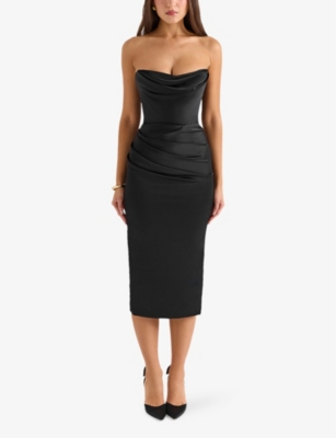 HOUSE OF CB: Santana Strapless Satin Midi Dress