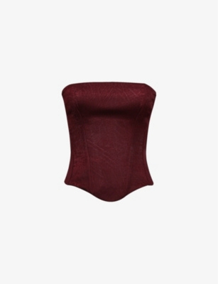 Shop Mistress Rocks Womens Sweetheart Lace-up Strapless Faux-leather Top Cherry