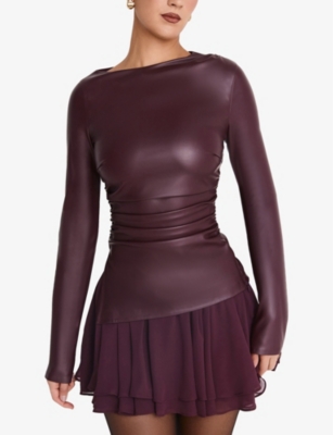 Mistress Rocks Womens  Floaty Layered Woven Mini Skirt In Dark Plum