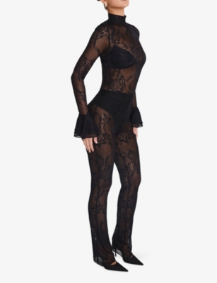 Mistress Rocks Womens Black High-rise Sheer Mesh And Lace Trousers In Black