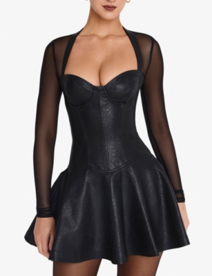 MISTRESS ROCKS: Corset Long-Sleeve Faux-Leather Mini Dress